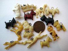 1940's VINTAGE Celluloid Puppy DOG Charm Cracker Jack Prize LOT of 15 #4 picture