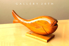 EXCELLENT MCM JAPAN KOI FISH SCULPTURE VTG TEAK WOOD ART MID CENTURY 50'S 60'S picture