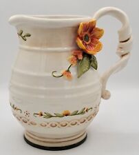 Vintage Fitz & Floyd Floral 3D Ceramic Pitcher RARE GORGEOUS Orange flowers picture