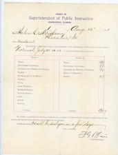 1911 Illinois Teaching Exam Report Superintendent Signed FG Blair Springfield IL picture