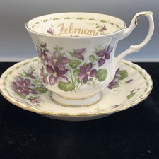 Vtg 1970 Royal Albert Flower Of The Month Cup And Saucer February Violets Gilded picture