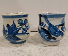 Tonala Coffee Mugs Mexico Birds Vtg Set of 2 Cups Folk Art Pottery Signed picture