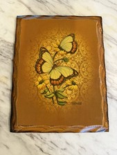 Vintage 1981 Tom Wood Butterfly Floral Wood Plaque Arthur A Kaplan 6.5 x 8.5” picture