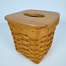 EUC Longaberger Woodcrafts 2001 Tissue Kleenex Basket w/Lid & Protective Insert picture