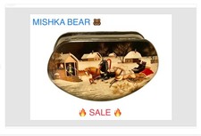 🔥 7x4.5 UNUSUAL FORM BEAUTIFUL HAND-PAINTED RUSSIAN LACQUER BOX BEAR GENERAL picture