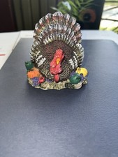 Vintage Thanksgiving Turkey Figurine Harvest Fall Decor Pumpkin Grapes 6” picture