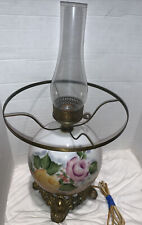 Hand Painted Glass Electric Hurricane Parlor Table Lamp 25” Victorian picture