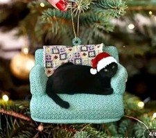 Charming Black Cat Christmas Tree Ornament - 2D Flat Acrylic Holiday Pendant -  picture
