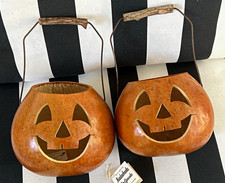 Meadowbrooke Gourds set of 2 Jack-o'-Lantern carved Pumpkins Halloween folk art picture