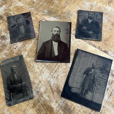Tintype of Civil War Era Older Gentlemen Bearded Portraits Suits Lot Of 5 picture