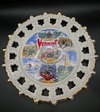 Vintage Vermont Souvenir Plate - Pierced Lace / Ribbon Edge with Gold Trim Korea picture