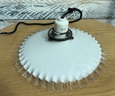 Vintage French White Opaline Glass Coolie Light Shade + Brass Gallery Porcelain picture