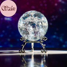 60Mm Ice Cracked Crystal Ball Paperweight Crystal Glass Sphere with Stand for Ch picture