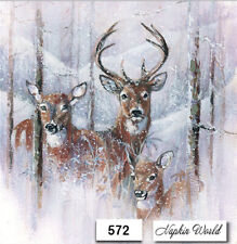 (572) TWO Paper LUNCHEON Decoupage Art Craft Napkins - DEER STAG BUCK SNOW picture