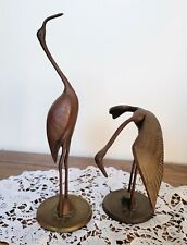 Solid Brass Pair of Crane Birds by Leonard of Korea 60's - 70's Mid Century VTG picture