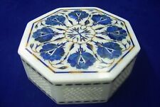 Beautiful Floral Pattern Inlay Work Watch Box Octagon White Marble Jewelry Box picture