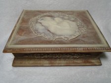 Large 10x8.2.5  Incolay Stone Jewelry/Trinket Box Angels?Brown Cream BEAUTIFUL  picture