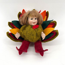 Annalee Thanksgiving Turkey Felt Figurine Doll Plush Finish Signed 2002 picture
