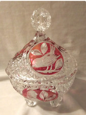 VINTAGE COLLECTABLE-Vintage Hofbauer Ruby Byrdes Crystal Covered Footed Dish picture