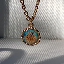 Vintage Catholic Holy Spirit Dove Medal Pendant Necklace Gold Tone with Chain picture