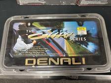 GMC Denali New Black Metal w/Gold Etched Letters License Plate Frame Caps Screws picture
