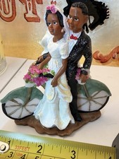VTG Black Americana Bride & Groom Wedding on Bicycle Figurine 4.5x4” Rare Pose picture