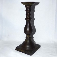 Antique 19thC Patinated Bronze Candlestick Holder Heavy Sand Cast Square Base picture