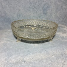 Vintage Clear Pressed Glass Flower Footed Glass Compote Dessert Fruit Nut Bowl picture