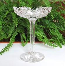 Antique American Brilliant Deep Cut Crystal Compote Glass Sawtooth Bowl ABP EAPG picture