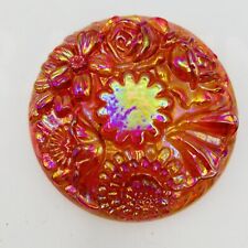 Amberina Pink Iridescent Carnival Glass Lid For Powder Jar Bowl Floral Fenton? picture