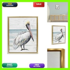 Stupell Industries Rustic Pelican Shoreline Coastal 16 X 20 Inch Canvas In picture