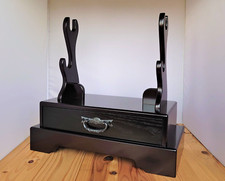 Japanese Katana Kake Black Lacquered Double Sword Stand Drawer Storage Solution picture