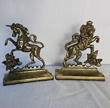 Vintage Victorian Heraldic Brass Lion/ Unicorn Pair Of Bookends picture