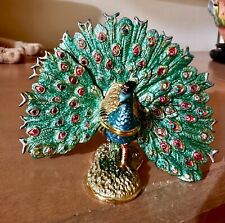 Gorgeous Enamel Bejeweled Peacock Trinket hinged box picture