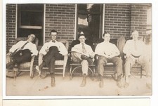 Vintage RPPC Group of Men Dressed Up on a Porch Real Photo Postcard-VP3 picture