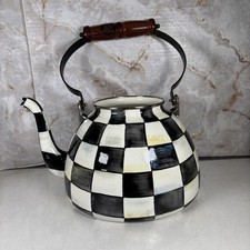 Mackenzie Childs 2.5 Quart Tea Kettle Courtly Check Wooden Handle Damaged No Lid picture