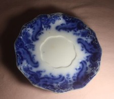 ANTIQUE W.H. GRINDLEY FLOW COBALT BLUE SAUCER ARCYLE EMBOSSED 12 SIDED ENGLAND picture