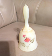 Fenton Glow in the Dark White Satin Glass Floral Hand Bell 7in Pink Green picture