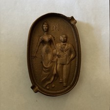 Vintage Mid 20th Century Naughty & Risqué Two-Sided Embossed Bronze Ashtray picture
