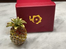 Rhinestone Pineapple Trinket Box Gold Hinged Magnetic Excellent Used picture