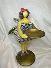 Whimsical Metal Folk Art Curvy Woman Zebra Print Figurine Candle Trinket Holder picture