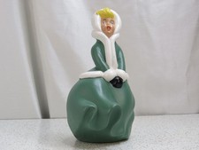 Atlantic Mold Ceramic Christmas Caroler Girl Green Dress Hand Painted MCM VTG picture