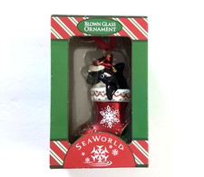 Sea World Hand Blown Glass Christmas Ornament Whale Peeking from Stocking picture