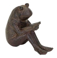 Bellaa Quite Reading Garden Frog Statue, Polystone picture