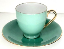 Antique 1900s Zeh Schezer Bavaria Porcelain Cup & Saucer Turquoise Gold Trim picture