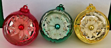 LOT (3) Vintage Jewel Brite Christmas POINESETTIAS Ornaments Diorama picture