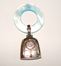 VTG Webster Sterling Silver & Blue Lucite Baby Rattle Teething Ring Birth Record picture