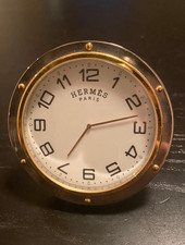 Hermès HERMES Paris Vintage Desk Clock Gilt Brass Round Arabic Numerals picture