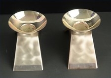 Vintage WMF Ikora Modernist Candlestick Holders Brushed Silver Germany picture
