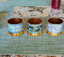 Vintage Soviet Podstakannik Tea Glass Holders Set of 6 USSR Enamel 8ЮМ Gilt picture